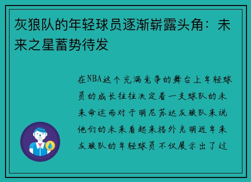 灰狼队的年轻球员逐渐崭露头角：未来之星蓄势待发